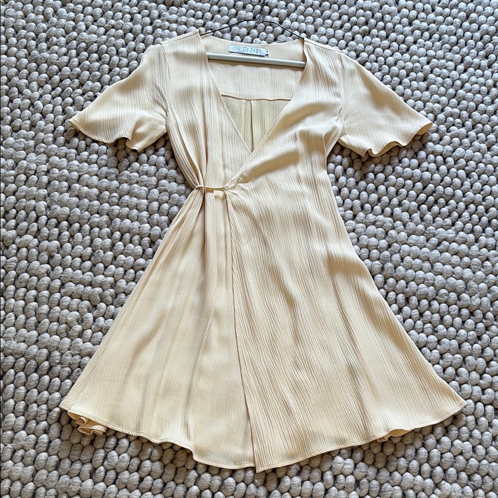 Christy Dawn Cream Mini wrap Dress